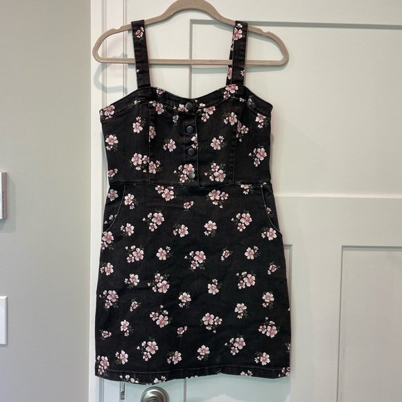 NWOT NO BO denim floral mini L Pockets Gray Summer Beach Stretchy - Picture 1 of 4